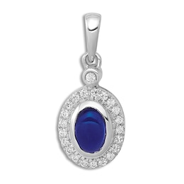 Natural Blue Sapphire Pendant 1/10 ct tw Diamonds 14K White Gold