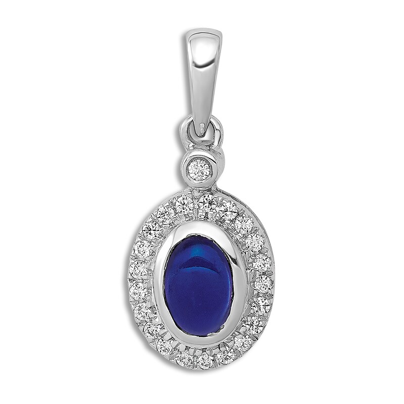 Natural Blue Sapphire Charm 1/10 ct tw Diamonds 14K White Gold