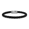 Thumbnail Image 0 of 1933 by Esquire Men's Black Leather Bracelet Sterling Silver 8.5"
