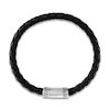 Thumbnail Image 1 of 1933 by Esquire Men's Black Leather Bracelet Sterling Silver 8.5"