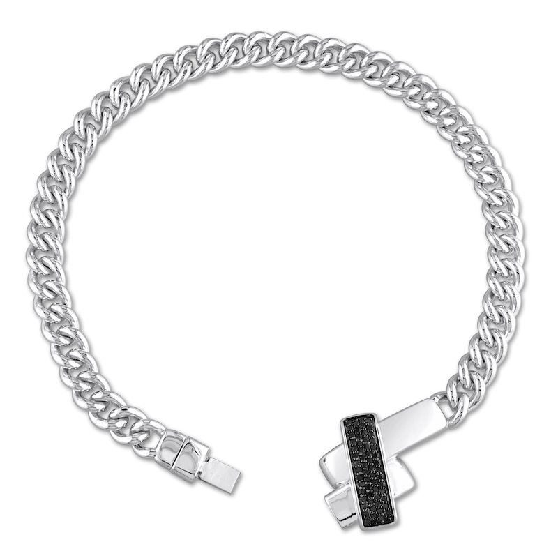 Y-Knot Men's Black Diamond Bracelet 1/3 ct tw Round Sterling Silver