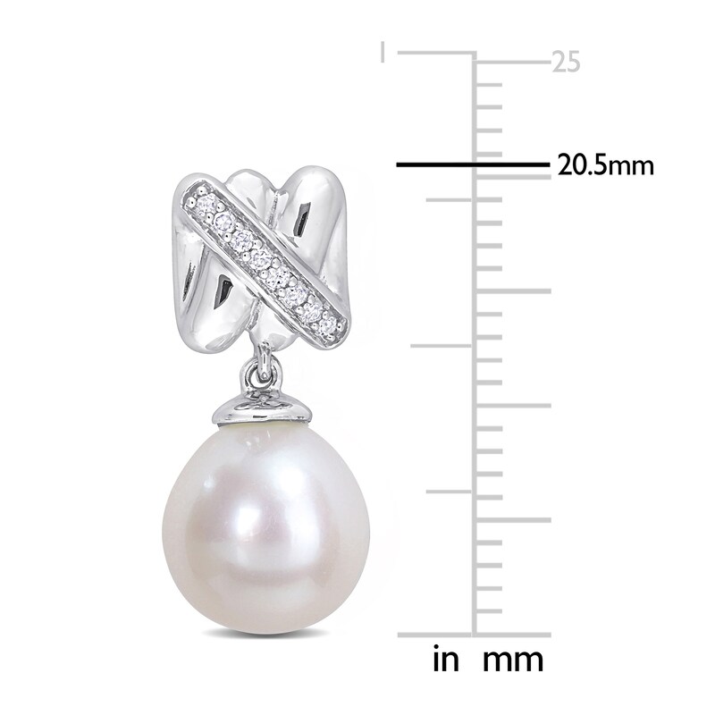 Main Image 2 of Y-Knot Freshwater Cultured Pearl Dangle Earrings 1/15 ct tw Diamonds 14K White Gold