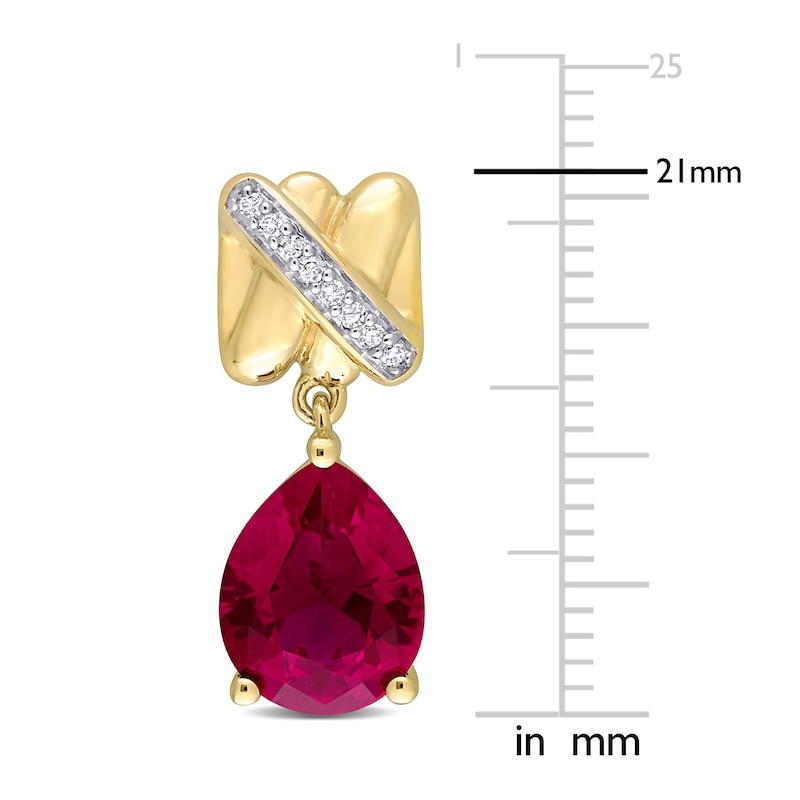 Y-Knot Lab-Created Ruby Earrings 1/15 Diamonds 14K Yellow Gold