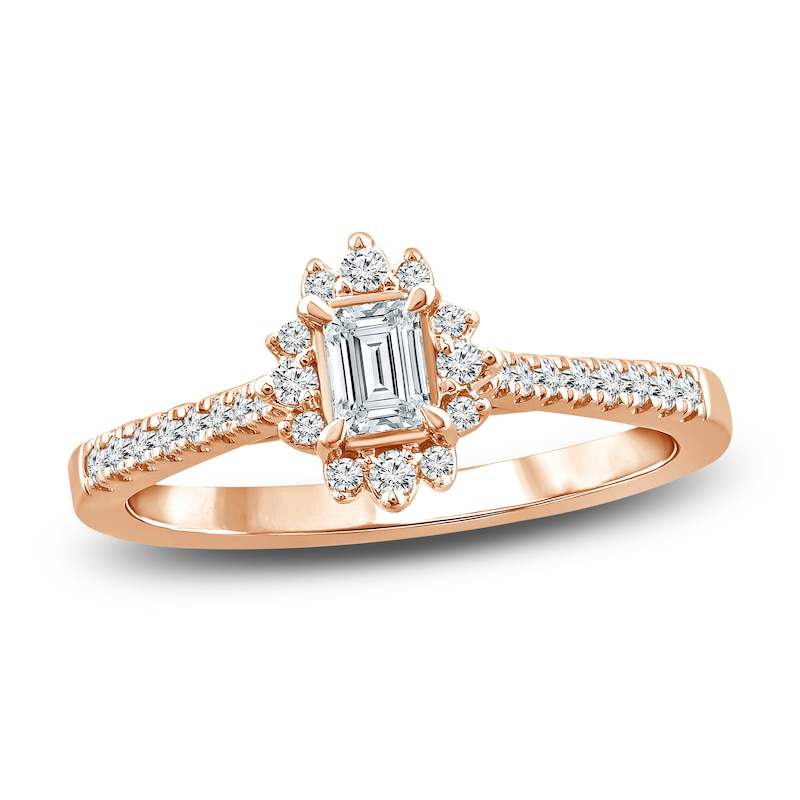 Main Image 1 of Diamond Engagement Ring 1 ct tw Emerald/Round 14K Rose Gold