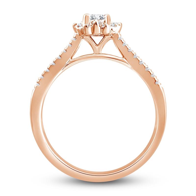 Main Image 2 of Diamond Engagement Ring 1 ct tw Emerald/Round 14K Rose Gold