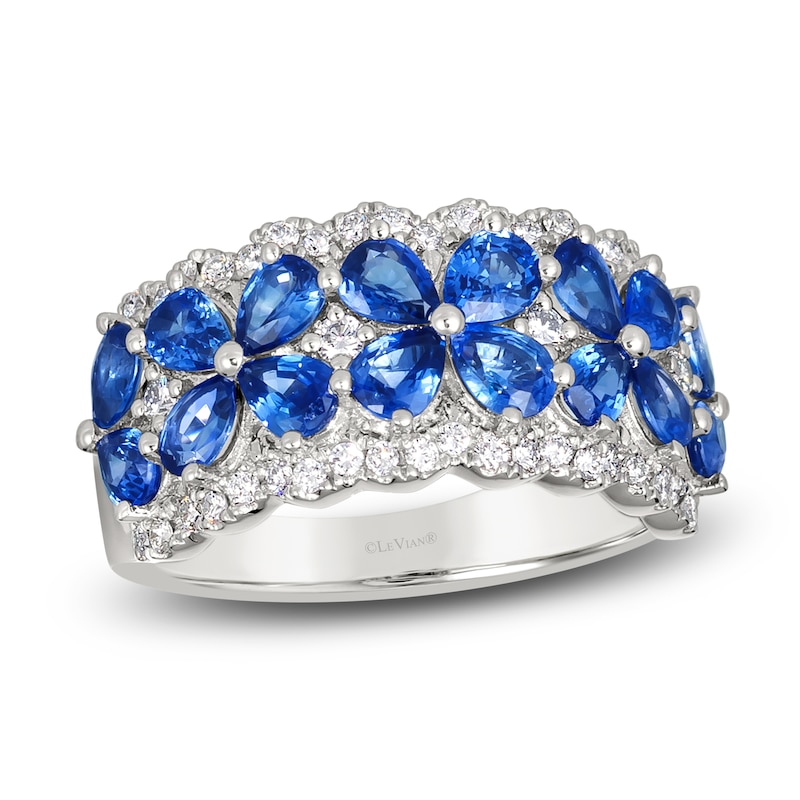Main Image 1 of Le Vian Natural Blue Sapphire Flower Ring 3/8 ct tw Diamonds Platinum