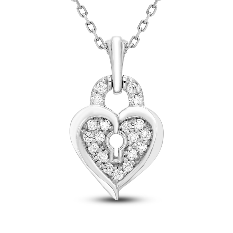 Main Image 1 of Diamond Heart Pendant Necklace 1/6 ct tw Round 10K White Gold 18"