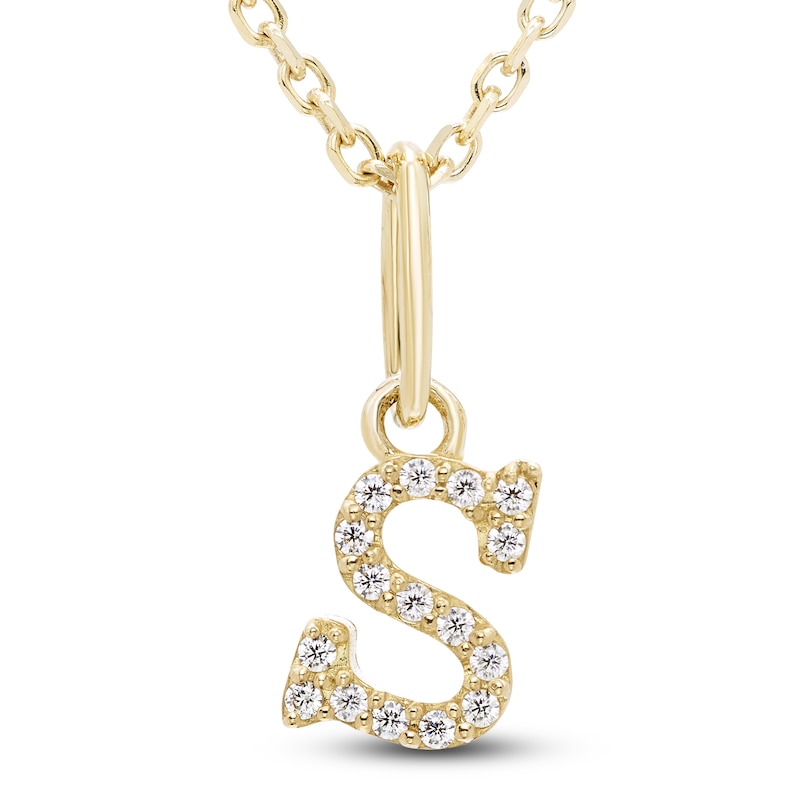 Diamond Initial S Pendant Necklace 1/20 ct tw Round 10K Yellow Gold 18 ...