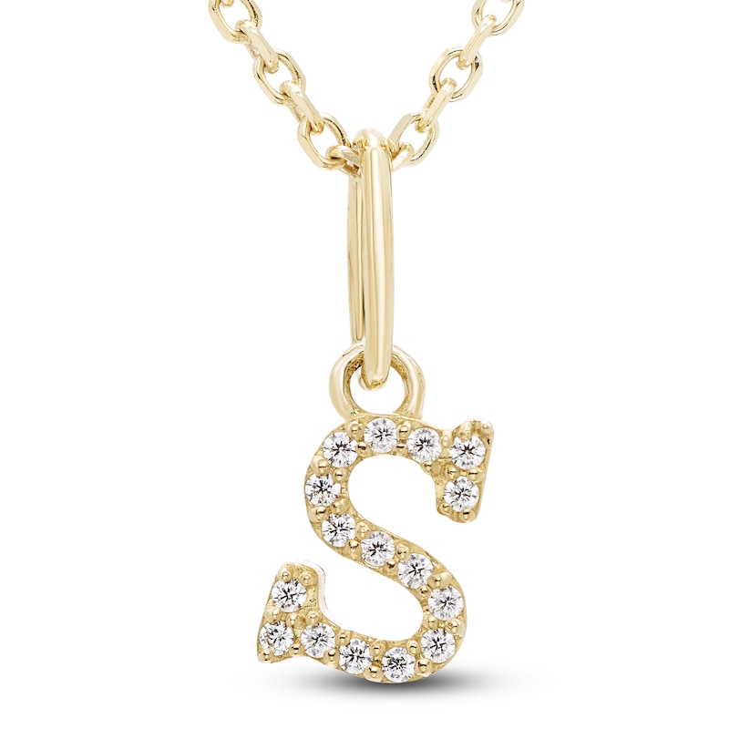 Main Image 1 of Diamond Initial S Pendant Necklace 1/20 ct tw Round 10K Yellow Gold 18"