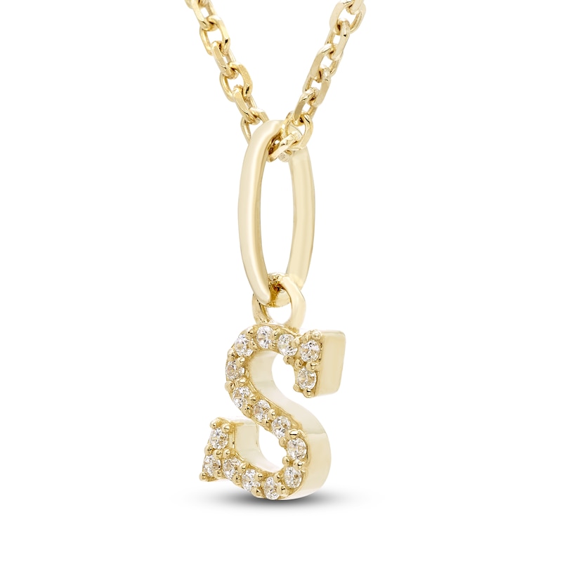 Main Image 2 of Diamond Initial S Pendant Necklace 1/20 ct tw Round 10K Yellow Gold 18"