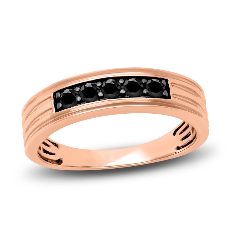 Main Image 1 of Men's Natural Black Sapphire Wedding Band 14K Rose Gold 5.5mm