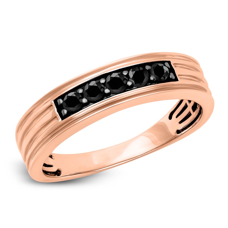 Main Image 2 of Men's Natural Black Sapphire Wedding Band 14K Rose Gold 5.5mm