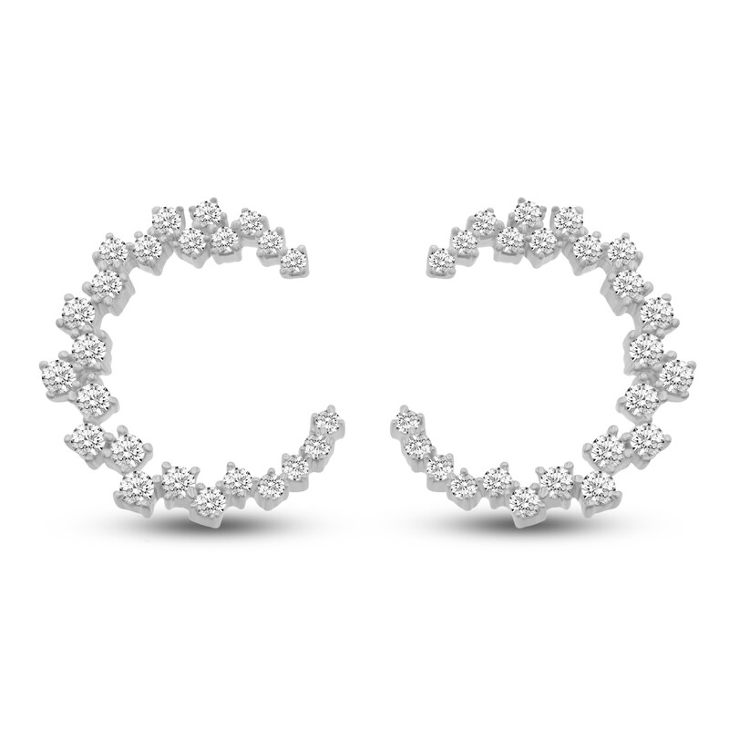 Main Image 1 of Diamond Spiral Hoop Earrings 1/2 ct tw Round 14K White Gold