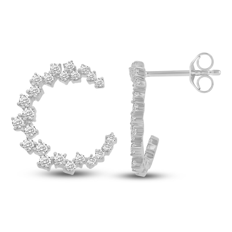 Main Image 2 of Diamond Spiral Hoop Earrings 1/2 ct tw Round 14K White Gold