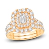 Thumbnail Image 1 of Diamond Double Halo Bridal Set 2 ct tw Emerald/Round 14K Yellow Gold