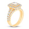 Thumbnail Image 2 of Diamond Double Halo Bridal Set 2 ct tw Emerald/Round 14K Yellow Gold