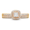 Thumbnail Image 3 of Diamond Double Halo Bridal Set 1/2 ct tw Princess/Round 14K Yellow Gold