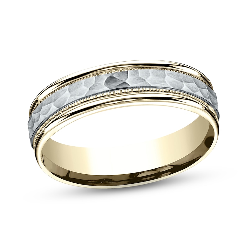 Main Image 1 of Hammered Wedding Band 14K Two-Tone Gold 6.0mm