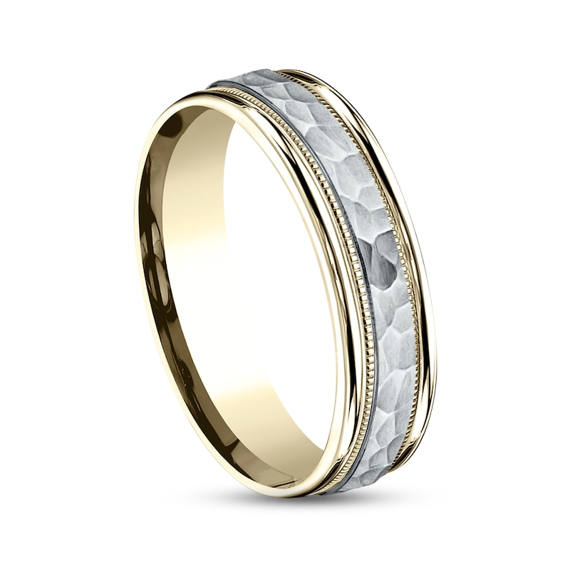 Main Image 2 of Hammered Wedding Band 14K Two-Tone Gold 6.0mm