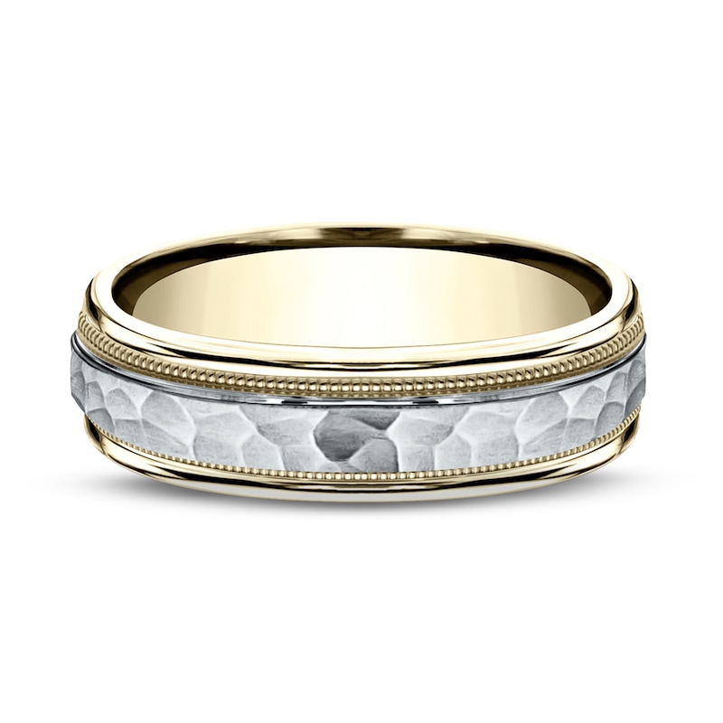 Main Image 3 of Hammered Wedding Band 14K Two-Tone Gold 6.0mm