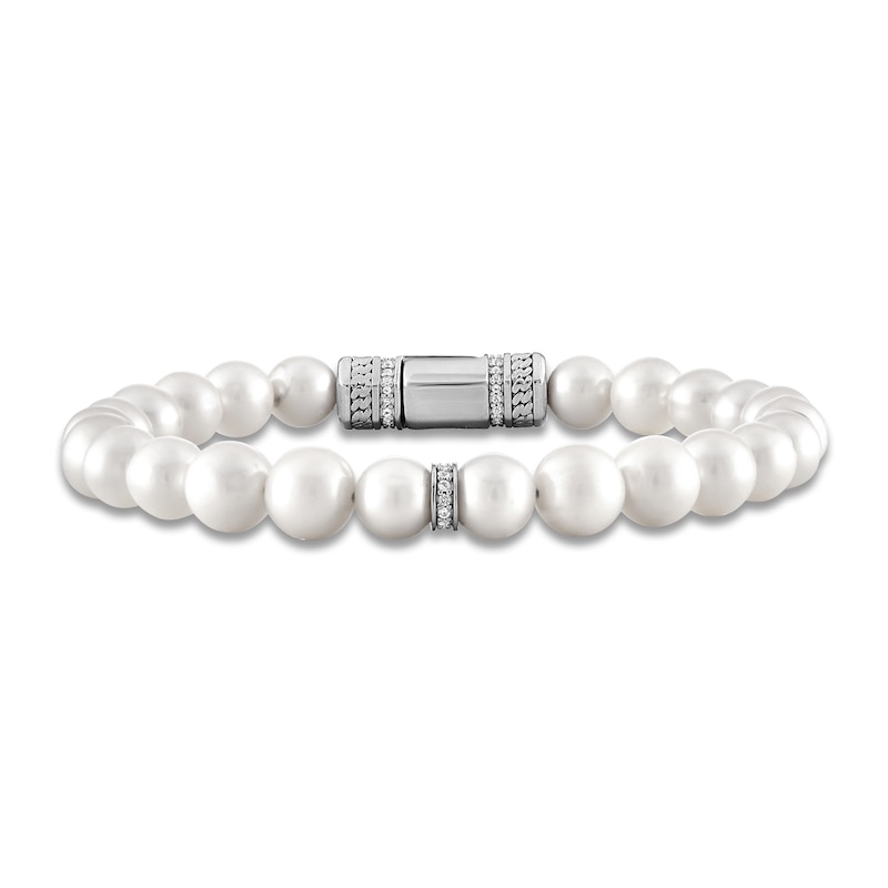 1933 by Esquire Men's Freshwater Cultured Pearl & Natural White Topaz Bracelet Sterling Silver 8.25"
