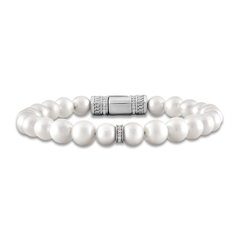 Main Image 1 of 1933 by Esquire Men's Freshwater Cultured Pearl & Natural White Topaz Bracelet Sterling Silver 8.25"