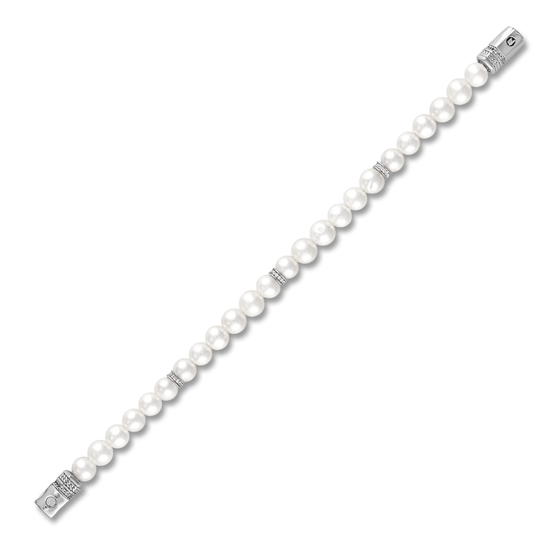 Main Image 2 of 1933 by Esquire Men's Freshwater Cultured Pearl & Natural White Topaz Bracelet Sterling Silver 8.25"