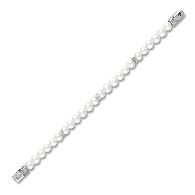 1933 by Esquire Men's Freshwater Cultured Pearl & Natural White Topaz Bracelet Sterling Silver 8.25"