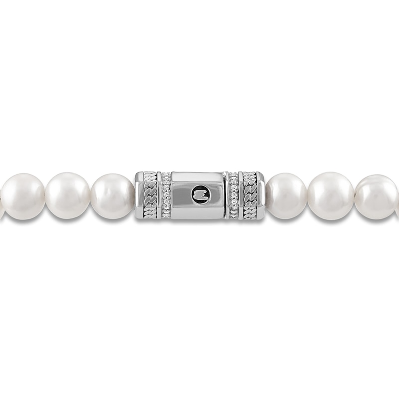 1933 by Esquire Men's Freshwater Cultured Pearl & Natural White Topaz Bracelet Sterling Silver 8.25"