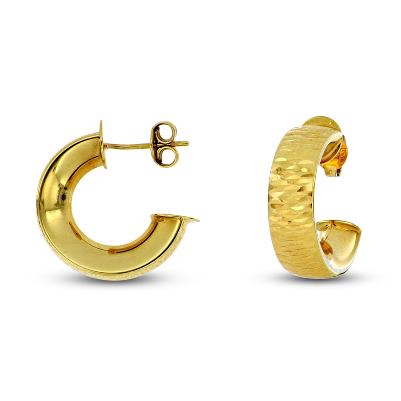 Main Image 1 of Diamond-Cut Hoop Earrings 14K Yellow Gold 10mm