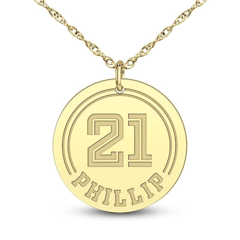 High-Polish Personalized Name & Number Pendant Necklace 14K Yellow Gold 22"