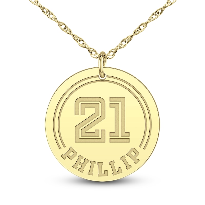 Main Image 1 of High-Polish Personalized Name & Number Pendant Necklace 14K Yellow Gold 22"