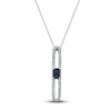 Thumbnail Image 1 of Rectangle-Cut Natural Blue Sapphire & Diamond Pendant  Necklace 1/4 ct tw 14K White Gold 18"