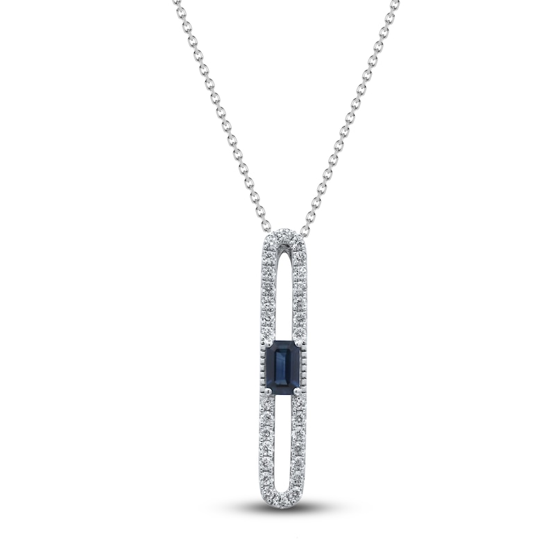 Main Image 1 of Rectangle-Cut Natural Blue Sapphire & Diamond Pendant  Necklace 1/4 ct tw 14K White Gold 18"