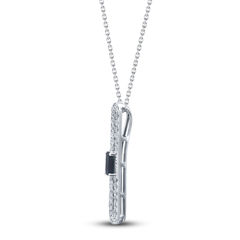 Main Image 2 of Rectangle-Cut Natural Blue Sapphire & Diamond Pendant  Necklace 1/4 ct tw 14K White Gold 18"