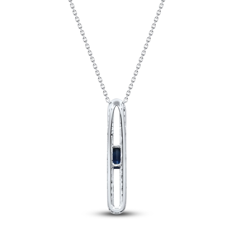 Main Image 3 of Rectangle-Cut Natural Blue Sapphire & Diamond Pendant  Necklace 1/4 ct tw 14K White Gold 18"