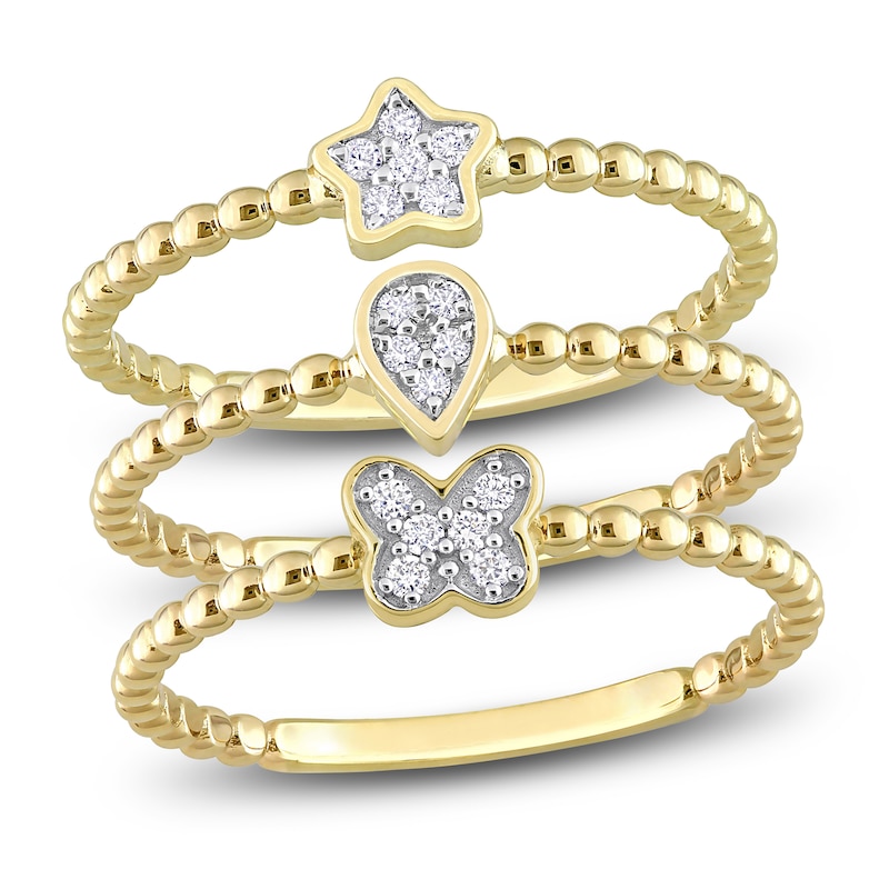 High-Polish 3-Piece Ring Set Diamond Accents 14K Yellow Gold