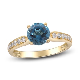 Natural London Blue Topaz & Diamond Engagement Ring 1/5 ct tw 14K Yellow Gold
