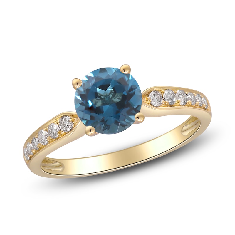 Main Image 2 of Natural London Blue Topaz & Diamond Engagement Ring 1/5 ct tw 14K Yellow Gold