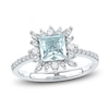 Thumbnail Image 0 of Square-Cut Natural Aquamarine & Lab-Created White Sapphire Ring 3/8 ct tw Diamonds 14K White Gold