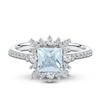 Thumbnail Image 2 of Square-Cut Natural Aquamarine & Lab-Created White Sapphire Ring 3/8 ct tw Diamonds 14K White Gold