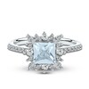 Thumbnail Image 2 of Square-Cut Natural Aquamarine & Lab-Created White Sapphire Ring 3/8 ct tw Diamonds 14K White Gold