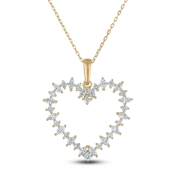 Jared Signature&nbsp;Marquise-Cut & Round Diamond Heart Pendant Necklace 3/4 ct tw 10K Yellow Gold