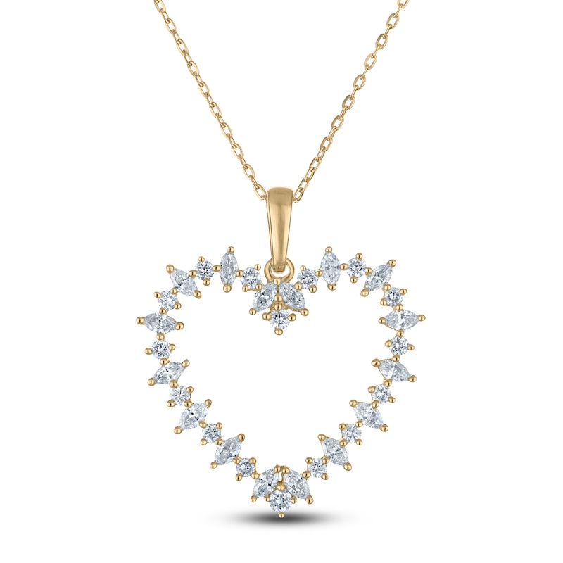 Main Image 1 of Marquise-Cut & Round Diamond Heart Pendant Necklace 3/4 ct tw 10K Yellow Gold