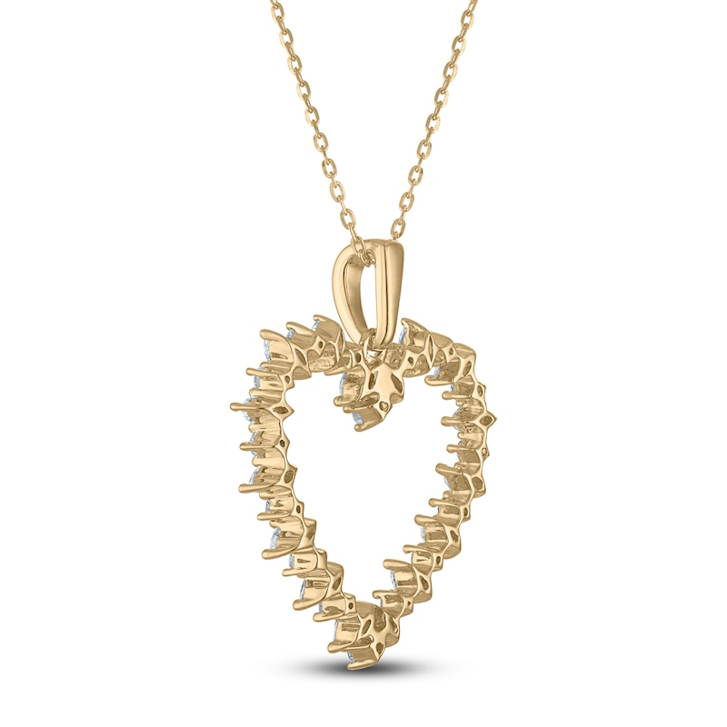 Main Image 3 of Marquise-Cut & Round Diamond Heart Pendant Necklace 3/4 ct tw 10K Yellow Gold