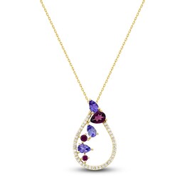 Natural Tanzanite, Garnet & Diamond Pendant Necklace 3/8 ct tw 10K Yellow Gold