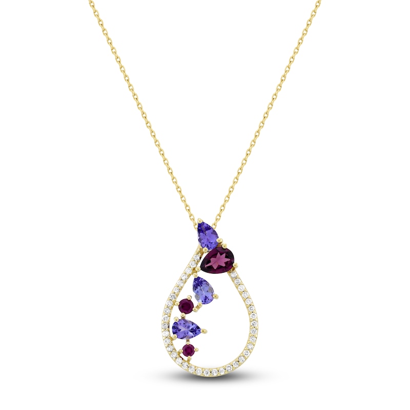 Natural Tanzanite, Garnet & Diamond Pendant Necklace 3/8 ct tw 10K ...