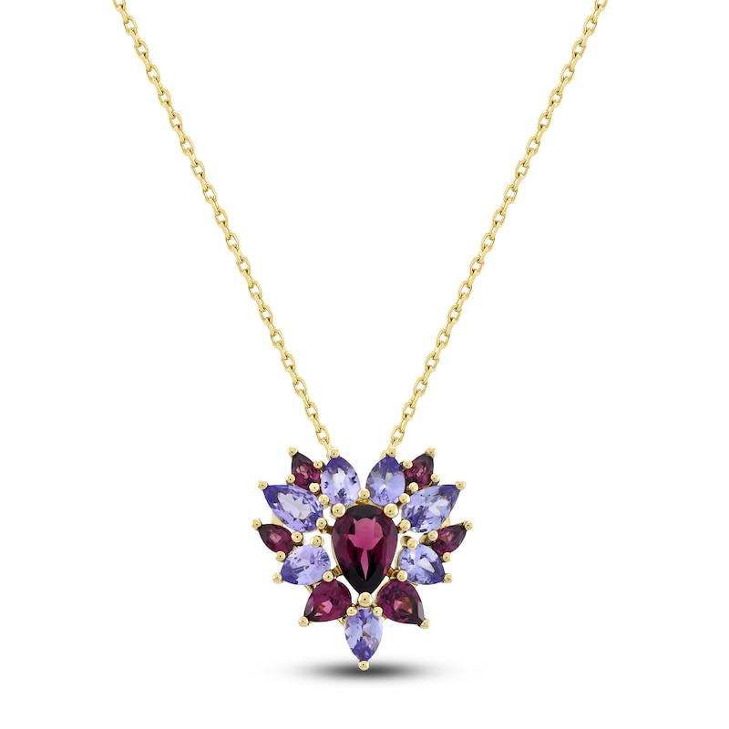 Main Image 1 of Natural Tanzanite, Garnet Necklace 10K Yellow Gold