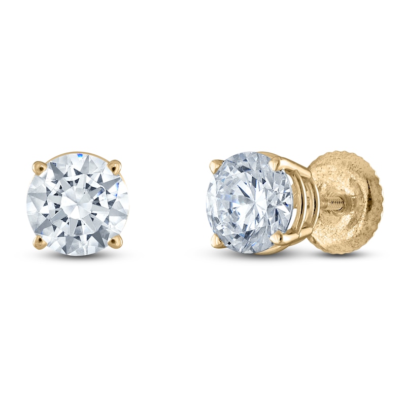 Main Image 2 of Certified Round-Cut Diamond Solitaire Stud Earrings 2 ct tw 14K Yellow Gold (I/I1)