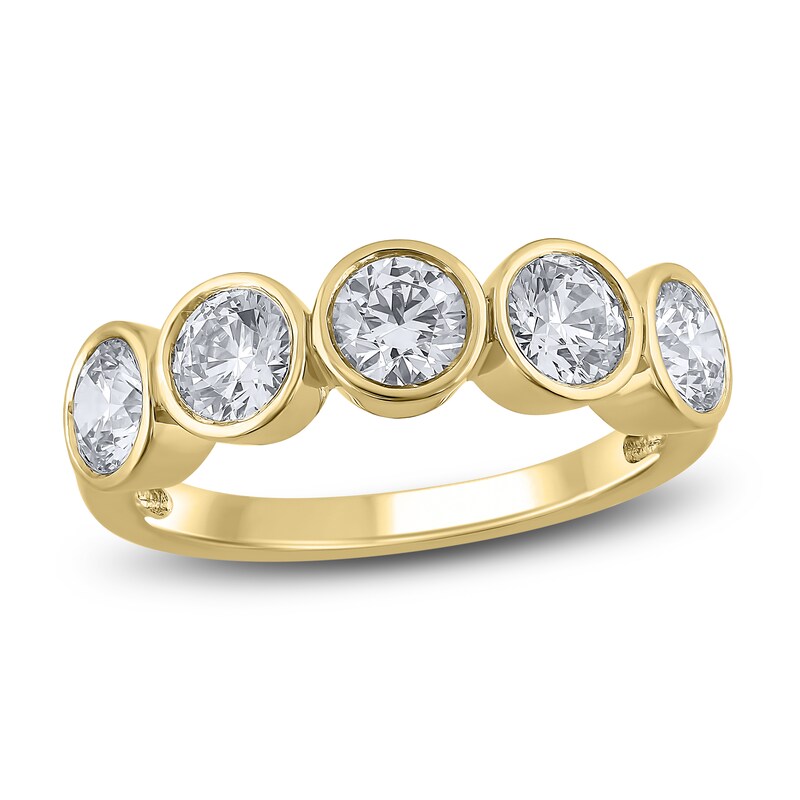Main Image 1 of Lab-Grown Diamond Bezel-Set Five-Stone Anniversary Ring 1-1/2 ct tw 14K Yellow Gold